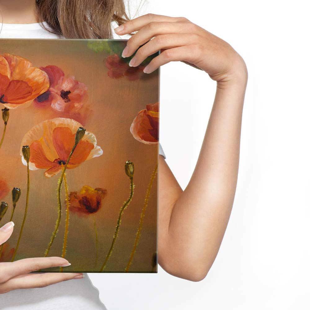Muralo Wandbild Blumen, Mohnblumen, Natur, Landschaft - 100x70 cm | Leinwandbild, Modernes Design, hochauflösender Druck - ideal für Schlafzimmer und Wohnzimmer, Frühlingsflair das ganze Jahr