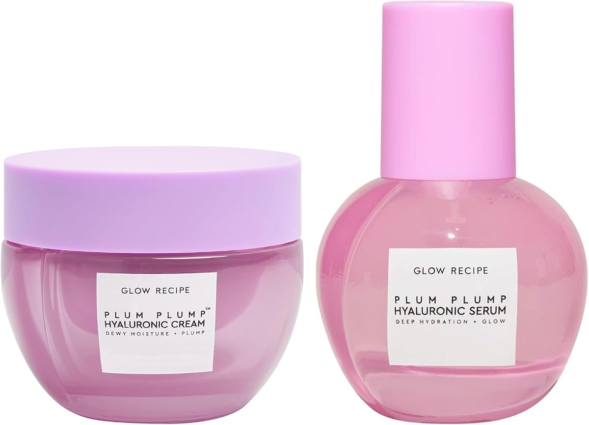 Glow Recipe Plum Plump Hyaluronic Acid Face Cream (50 ml) + Facial Serum (30 ml) - Dewy Glow Hydrating Skin Moisturizer to Plump, Balance & Brighten Skin