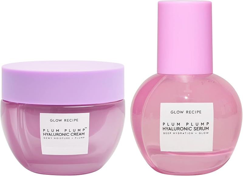 Glow Recipe Plum Plump Hyaluronic Acid Face Cream (50 ml) + Facial Serum (30 ml) - Dewy Glow Hydrating Skin Moisturizer to Plump, Balance & Brighten Skin