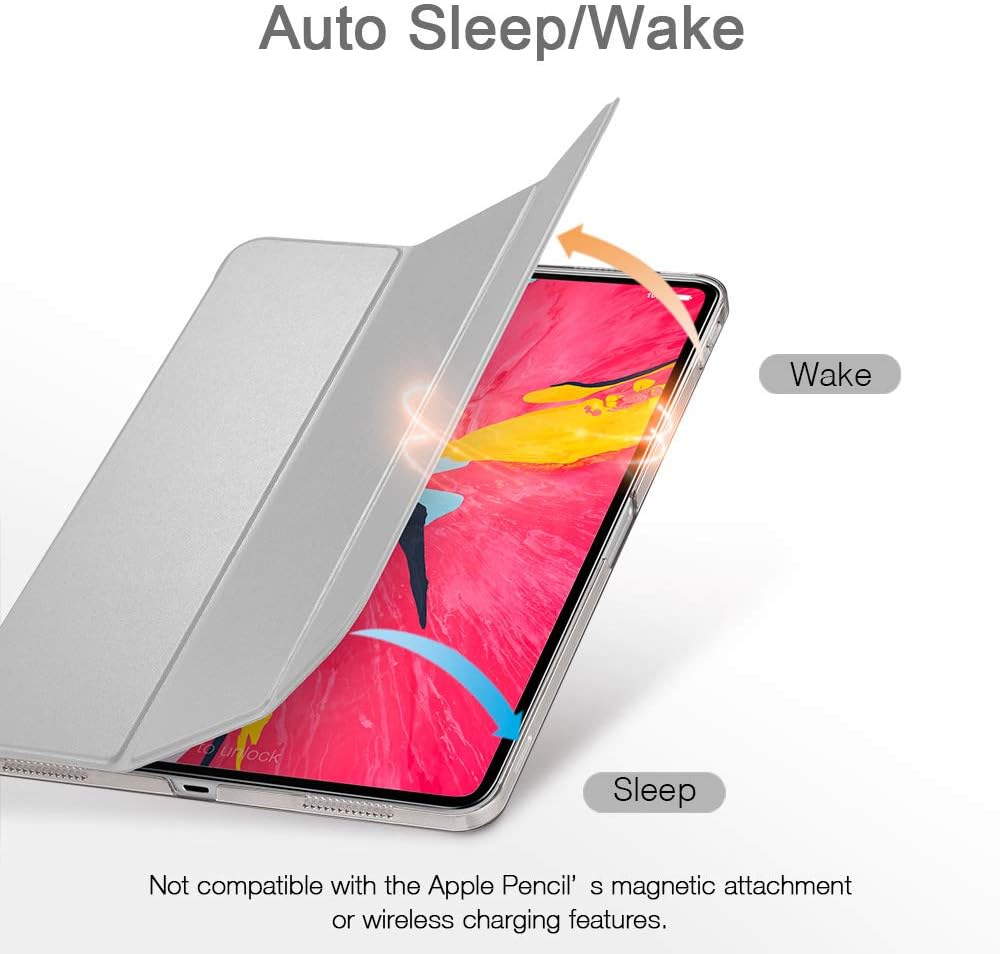 ESR Yippee Trifold Smart Case for iPad Pro 11" 2018, Lightweight Stand Case,Auto Sleep/Wake[Apple Pencil Charging not Supported],Microfiber Lining, Hard Back Cover (NOT for iPad Pro 2020) Silver Gray