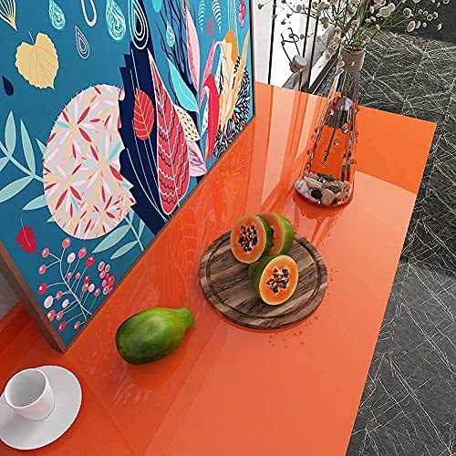 Image of HOME13 Glossy Orange Wallpaper Peel & Stick Waterproof Self Adhesive Removable Vinyl Wallpaper for Kitchen Cabinet Furniture Countertop (24x480 Inch)