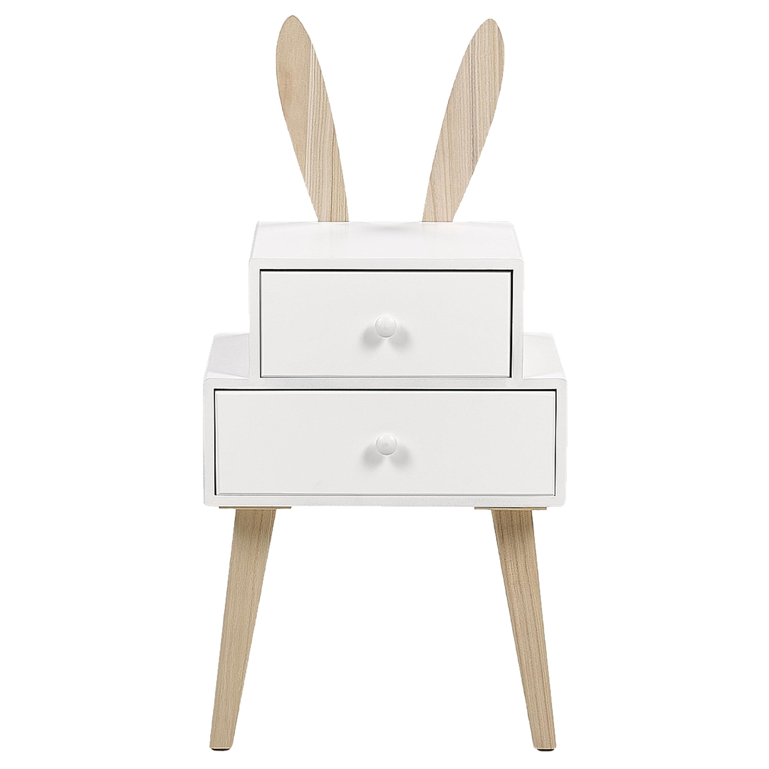 Beliani Table de Chevet Moderne 2 Tiroirs Table de Nuit Thème Animalier Lapin Bois Clair et Blanc Banks
