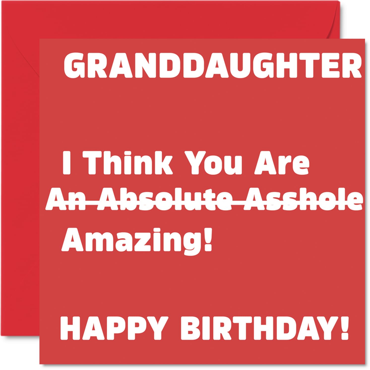 Rude Granddaughter Birthday Card - Absolute A**hole - Funny Happy Birthday Card for Granddaughter from Grandad Grandma, 145mm Joke Humour Bday Greeting Cards