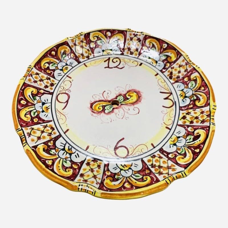 Reloj de cerámica Caltagirone con flores burdeos para salón