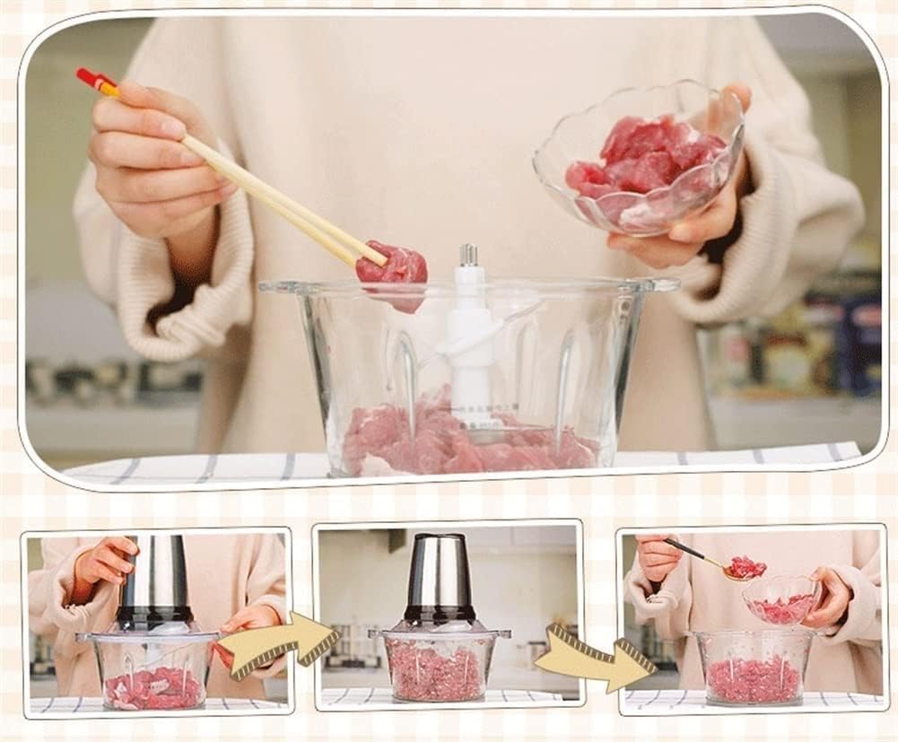 Electric Food Chopper, Food Processors, 2L Capacity Glass Bowl, 300W, Stainless Steel Blades, 2 Speed Regulation for Garlic, Meat, Vegetables, Fruits and Nuts