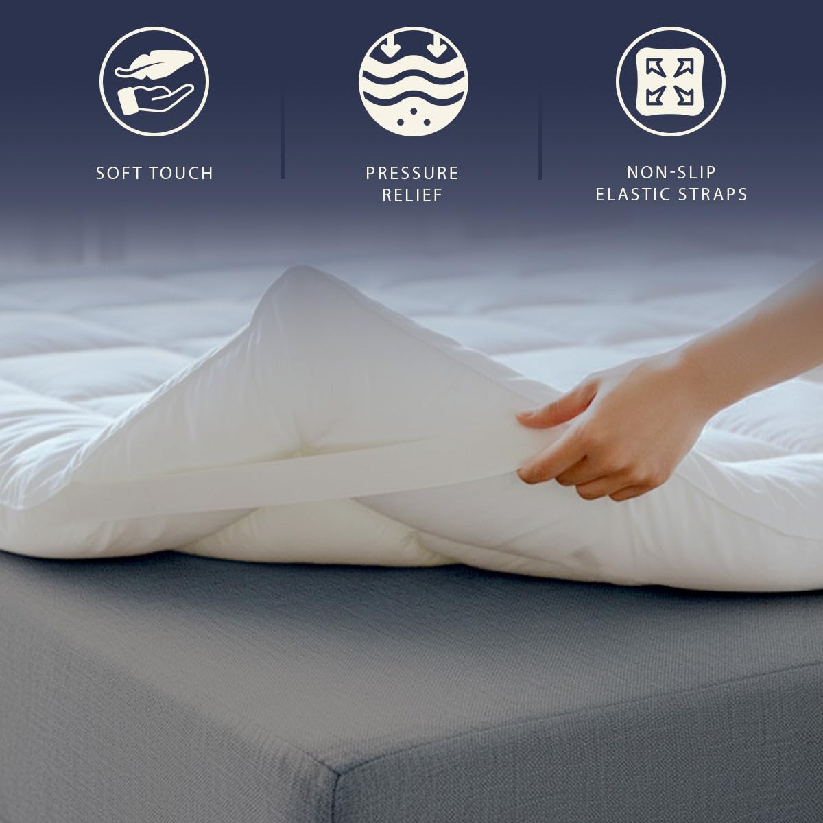 The White Stone Topper Matrimoniale con Imbottitura in Ovatta da 1000 gr/m² | Coprimaterasso Extra Comfort con Camera d’Aria Traspirante Incorporata | Topper 160x190 Effetto Nuvola