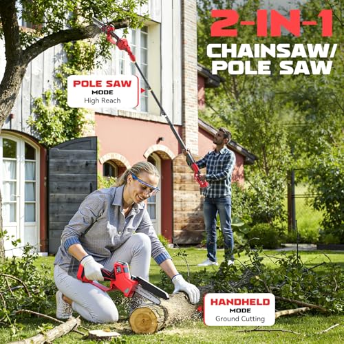 Image of Ecarke 2-in-1 Electric Pole Saw Compatible with Milwaukee 18V Battery, 6 Inch Mini Chainsaw Brushless Tree Trimmer with Extension Pole, 16FT Max Total Reach, Tree Saw for Trimming Pruning (Tool Only)