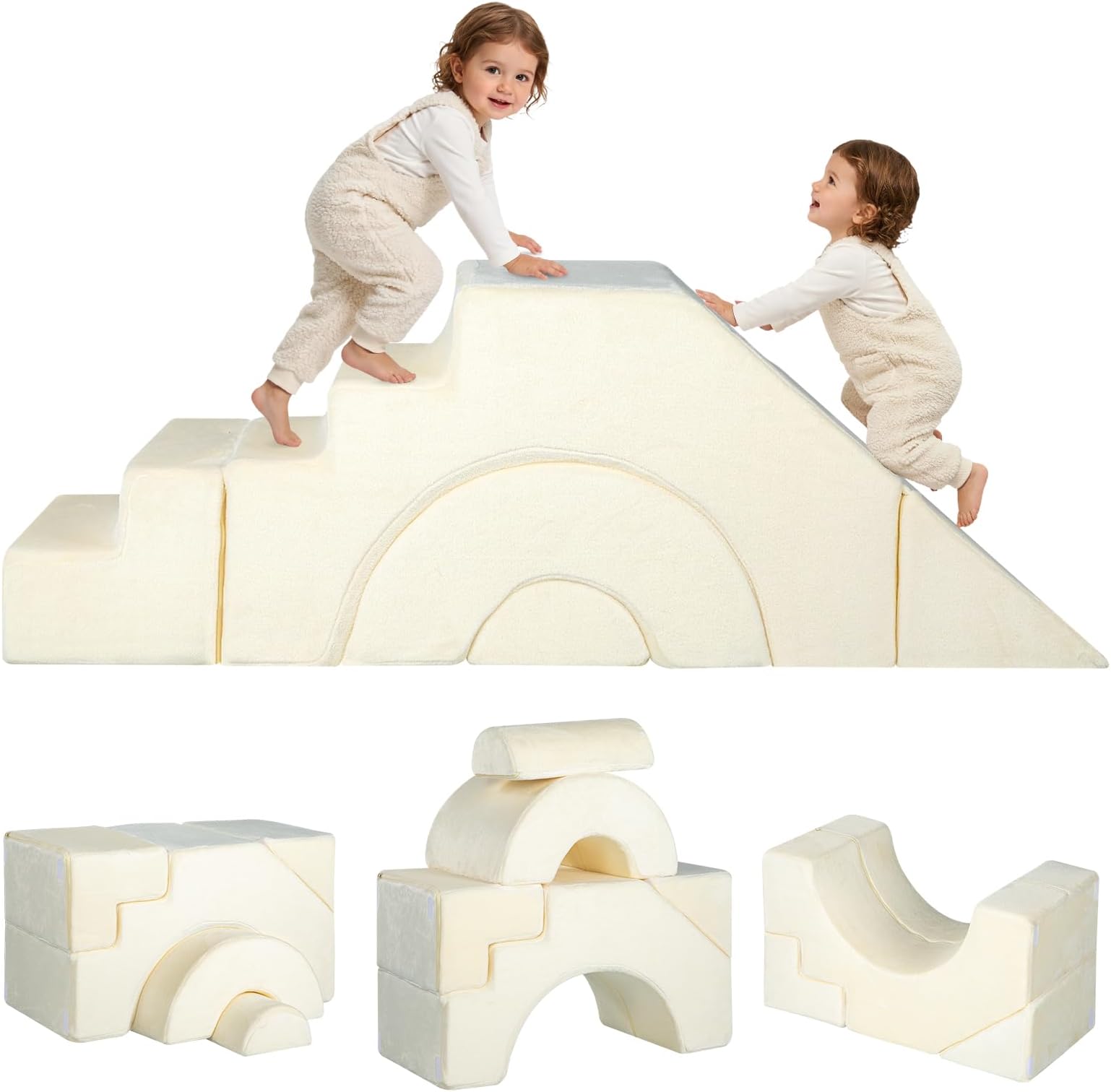 MeMoreCool Foam Climbing Toddler Couch, Modular Kids Sofa with Slide & Stair, Convertible Baby Couch for Playroom, Sectional Furniture for Crawling, Climbing, and Kids’ Play