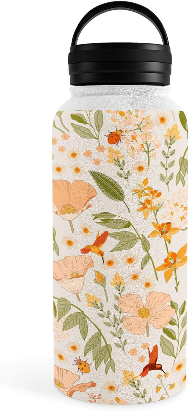 Deny Designs Water Bottle, Handle Lid 32 oz, Iveta Abolina California Spring Beige