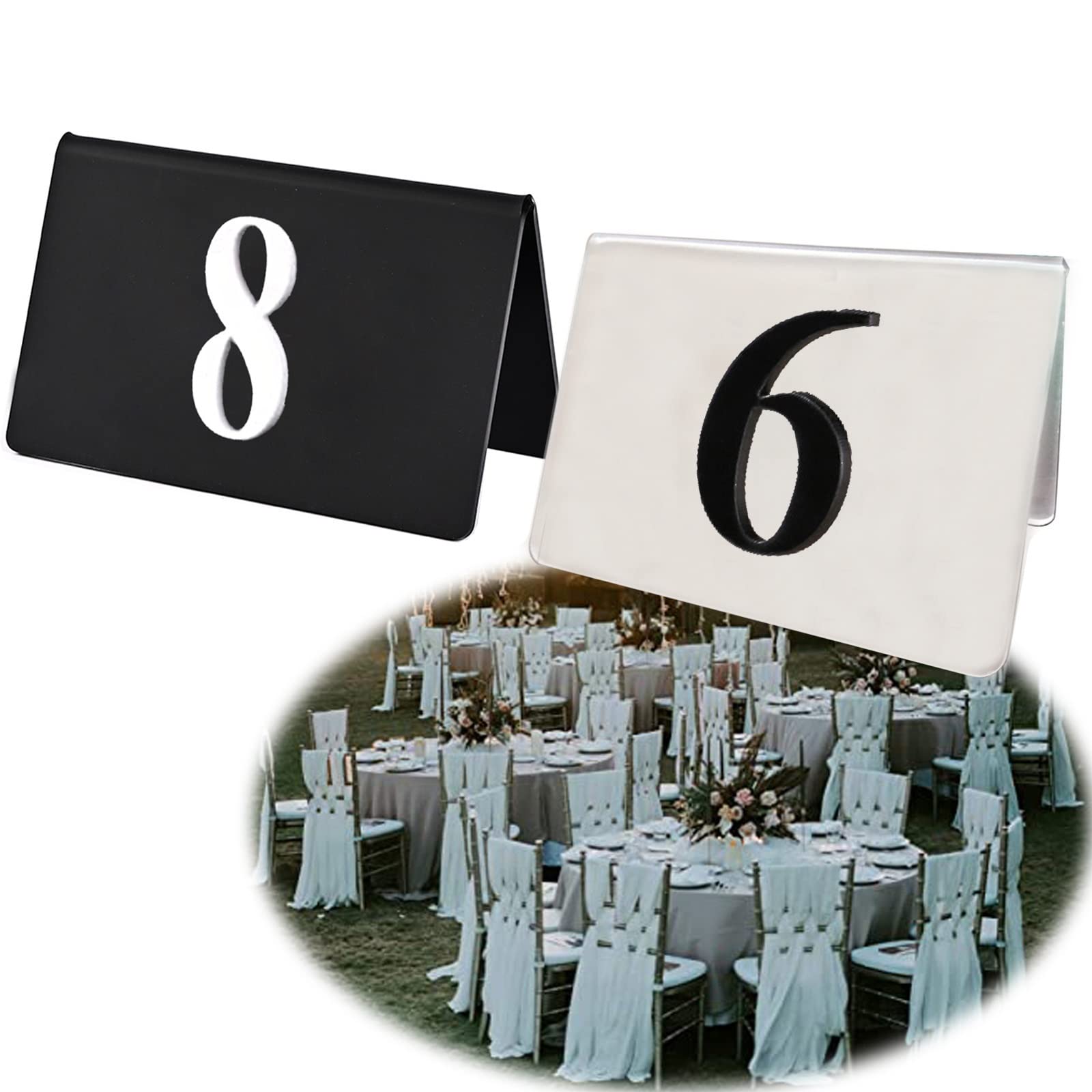 MYUYEE Number 1 To 100 Tabletop Number Sign, Stackable Table Number Cards, Table Numbers For Weddings Receptions, Perfect For Restaurants, Establishments & Special Events (Clear Frosted-45682)