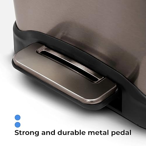 Miniatura 6 de Home Zone Living - Cubo de basura delgado para cocina de 13 galones con dos compartimentos para reciclaje, de acero inoxidable, color negro, 50