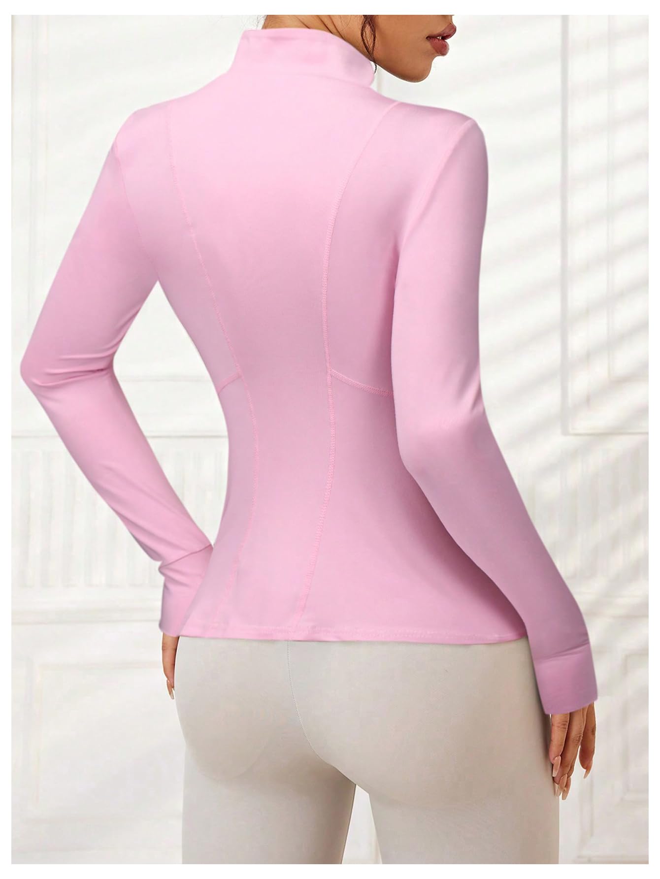 OYOANGLE Women's Zip Up Mock Neck Long Sleeve Track Jacket Slim Fit Athletic Running Coat Outerwear Pink Small