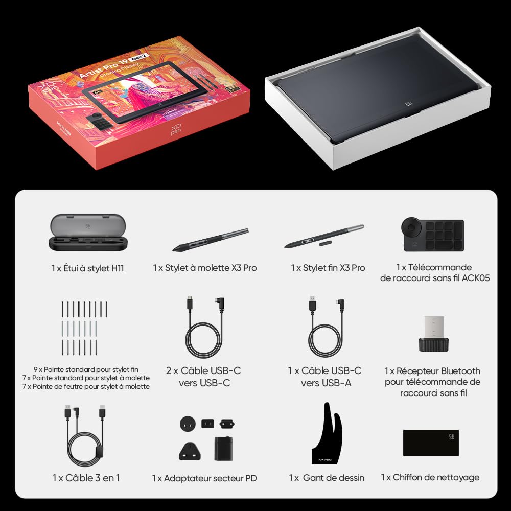 XPPen Artist Pro 19 (Gen 2) Tablette Dessin Graphique avec Écran 4K, Deux Stylet x3 Pro, ACK05 Mini Clavier Fourni, Compatible avec Windows macOS Android Chrome OS Linux