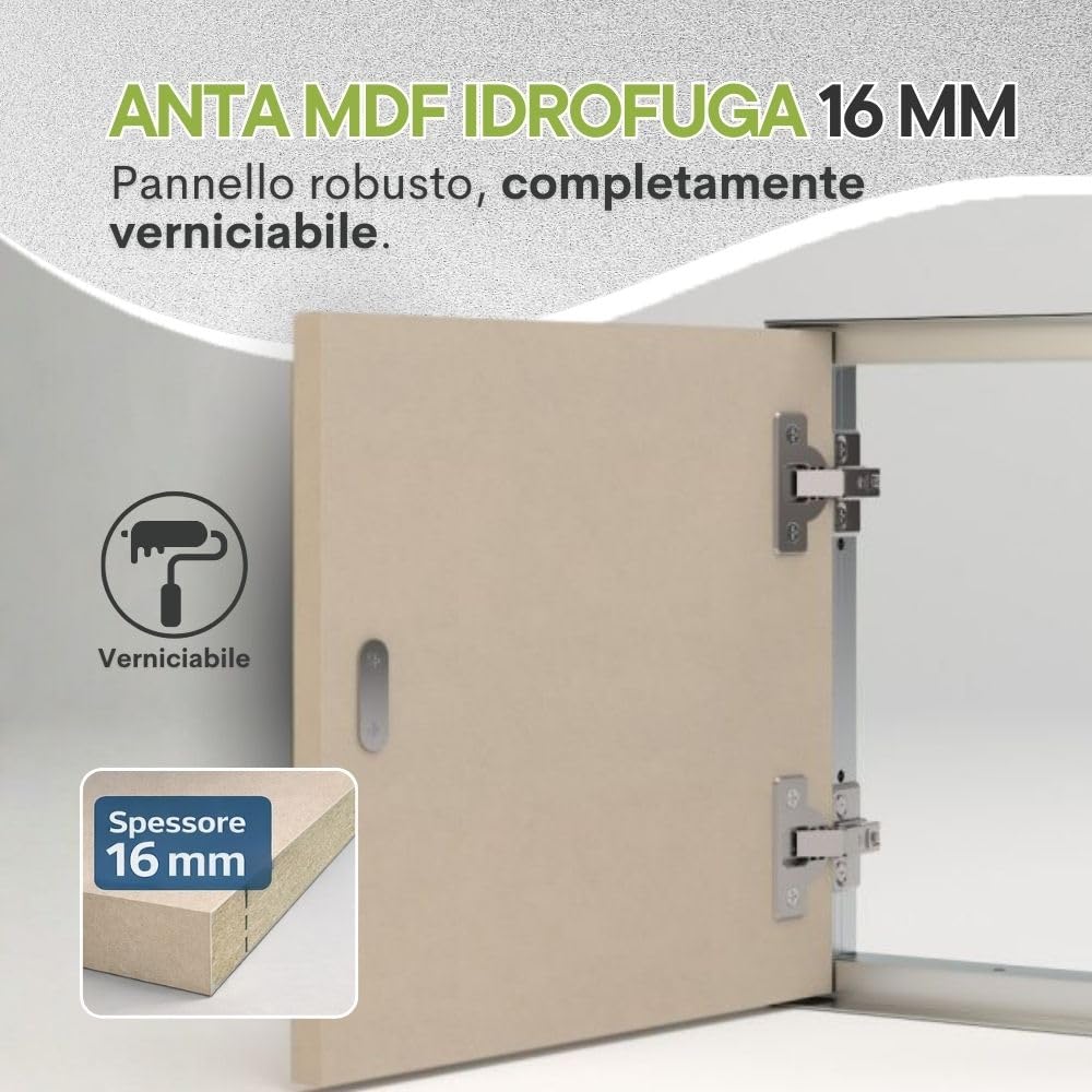 Sportello Filo Muro GiSI INTEGRA su Misura in MDF Idrofugo e Telaio Alluminio – Chiusura Filomuro per Muratura da interno