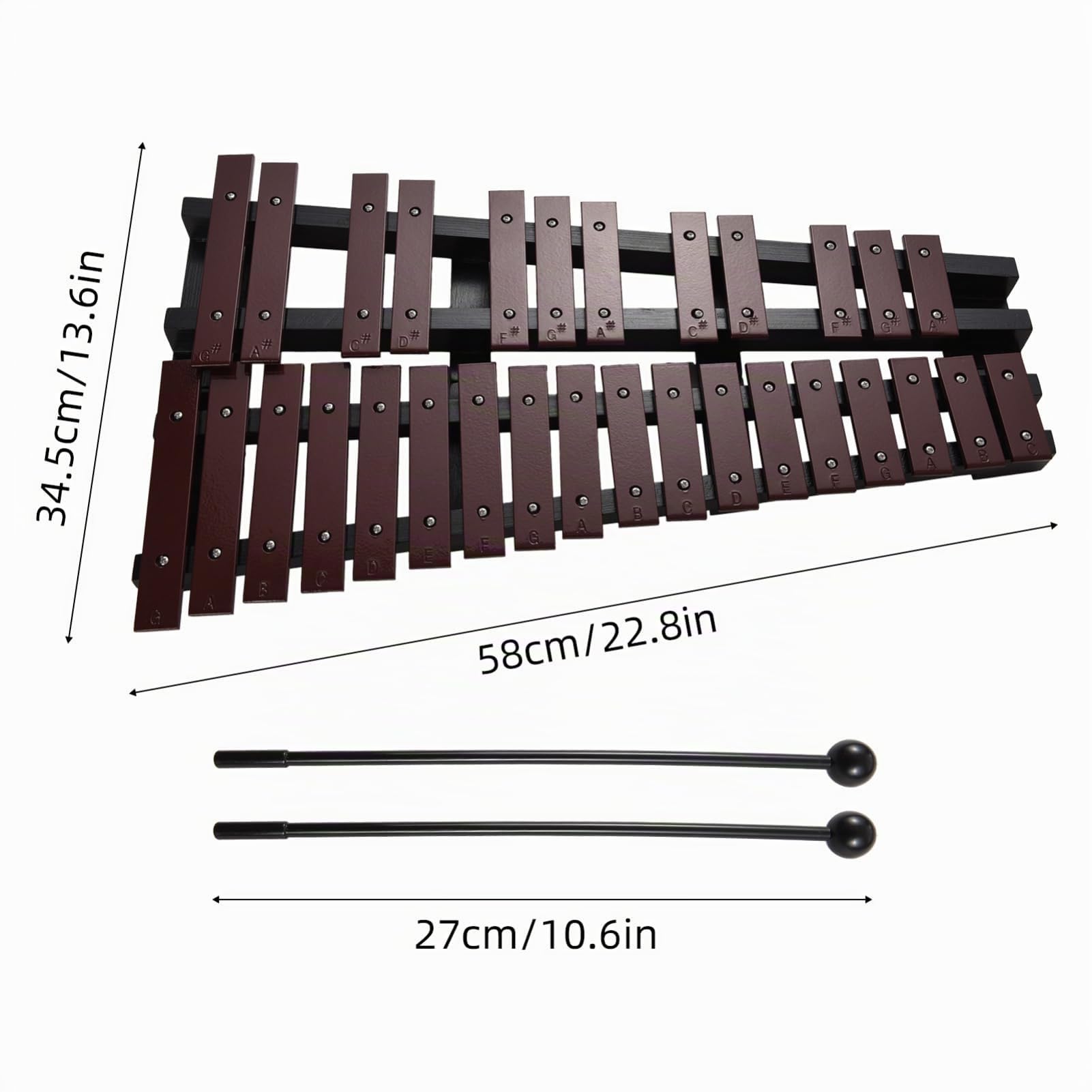 Naroote Adulte Instrument Xylophone en Bois Glockenspiel Instruments De Musique Instrument De Musique Adulte 30 Notes avec Touches en Aluminium de 5 Mm d'épaisseur Instruments