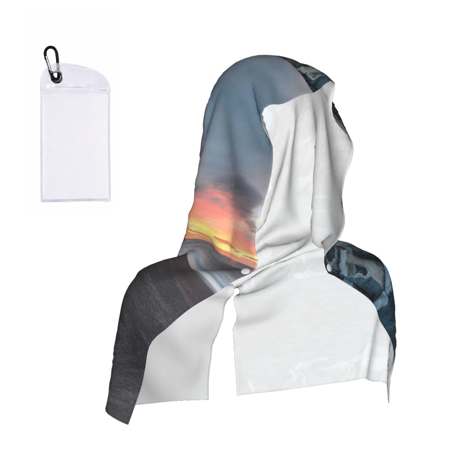 Esnaiuvcd Black Sunrise On Beach Print Multifunctional Cooling Hoodie Bandana Portable Sweat Absorbing Design For Beach Workouts Exercise Heat Relief Accessories