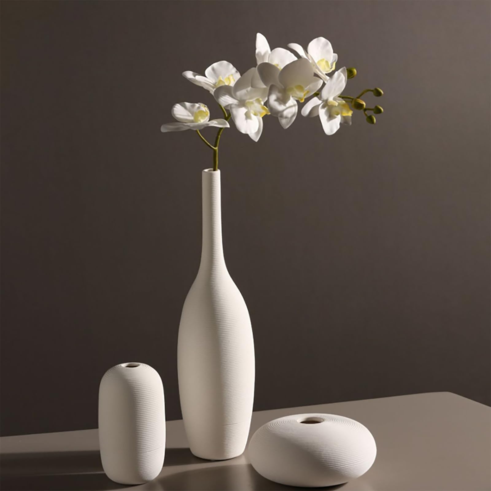 Vase en céramique blanche de salon : lot de 3 pour arrangeur de fleurs