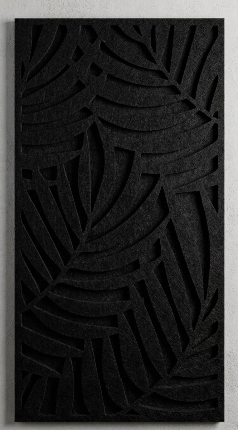 Pannello Fonoassorbente Decorativo 90x50 cm – Fibra di Poliestere Alta Densità 40, Ignifugo B-s2,d0 – Pannello Acustico Anti Eco e Riverbero, ristoranti, sale (Foglie, Pieno)