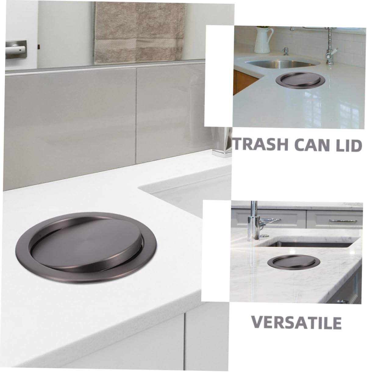 Recessed Trash Can Lid, Stainless Steel Flip Lid, Flush Mount