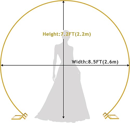 Miniatura 2 de Asee'm Soporte redondo de arco de boda dorado de 8.5 pies, marco de globo floral de metal grande para fiestas, aniversarios, cumpleaños, graduación,