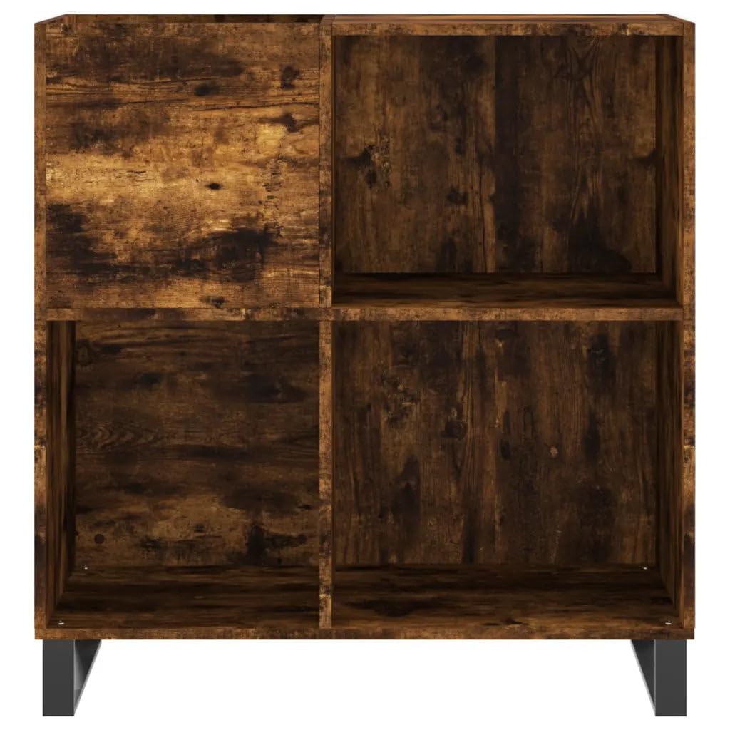 Helloshop26 Armadietto a dischi classico con ampio spazio 84,5 x 38 x 89 cm stile industriale in legno rovere fumato 02_0049179