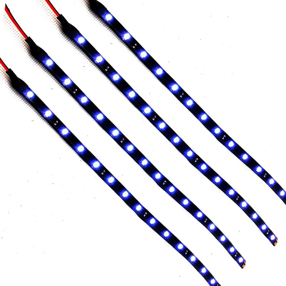 Alued 12" 30cm 15 SMD LED Car Flexible Waterproof Light Strip 12v (Pack of 4) (White-4pcs)