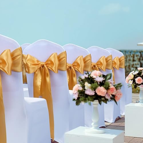 Miniatura 2 de Babenest - 50 lazos para sillas de satén para bodas, banquetes o fiestas de Navidad, baby shower eventos decoración (dorado)