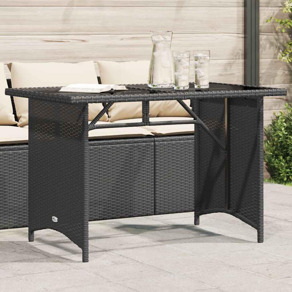 SXZenSpace Garden Coffee Table Black 110x68x70 cm, Outdoor Tempered Glass Top & PE Rattan Bistro Table, Steel Frame Patio for Balcony Camping