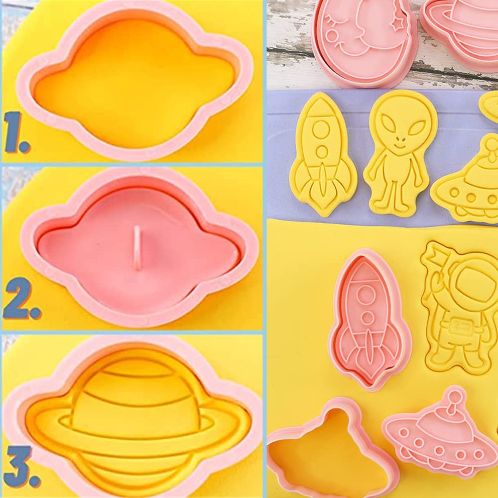 8 stuks ruimte thema koekjessnijders plastic koekjesvormen snijders cartoon leuke koekjesvorm voor het maken van koekjes glazuur koekjes en gebak en andere decoraties