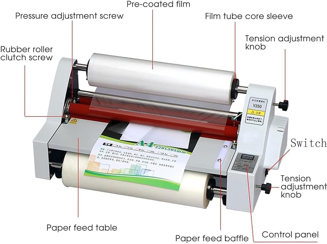 Laminator rolkowy na zimno i gorąco do dokumentów, zdjęć i kart, laminowanie jednostronne i dwustronne z 4 rolkami