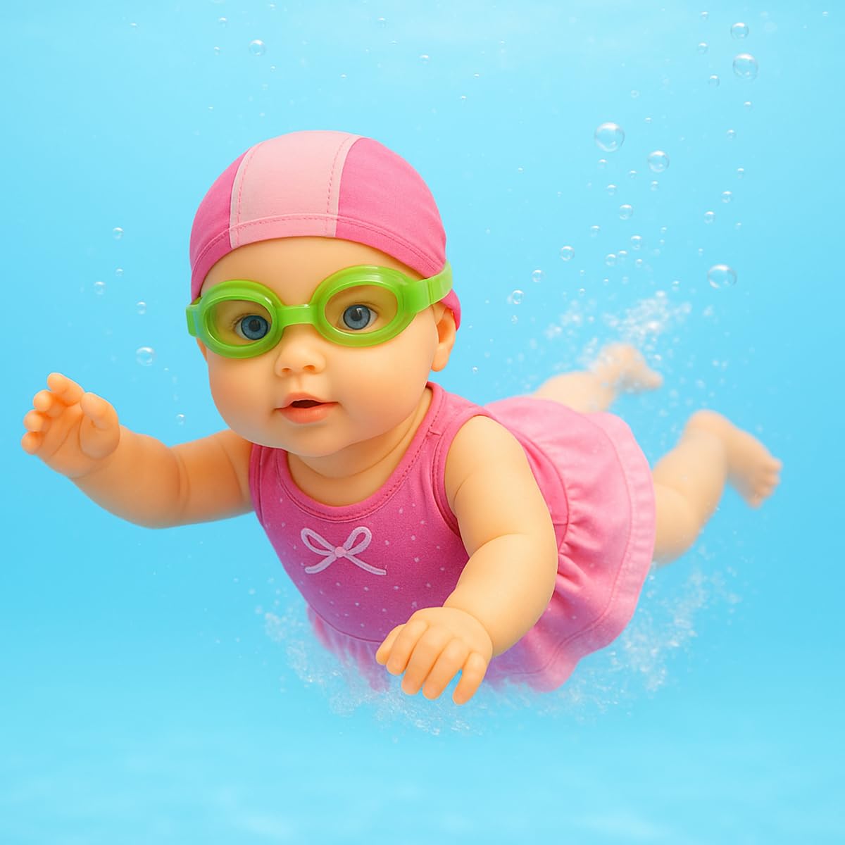 Toyana Swimming Doll - 15 Inch, Lifelike Floating Baby Born Doll with Moving Arms & Legs Bath Tub & Pool Toy, Cute Removable Costume, Waterproof Swim Doll for Bathtime Play Fun Gift Toy