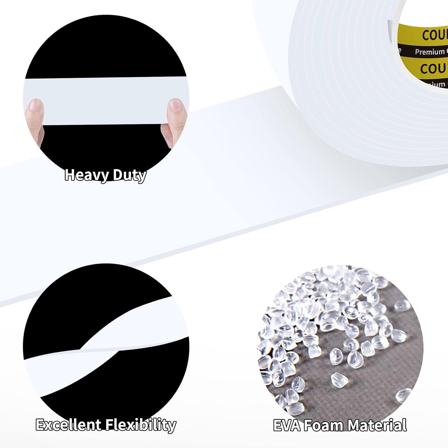 Single-Sided Adhesive EVA Foam Tape 2 Pack 1.8in x 16.4FT,White Foam Weather Stripping,Door Seal & Window Insulation Tape,Waterproof Sound Proof Seal Strip for Doors,Garage Door/Gap Sealing
