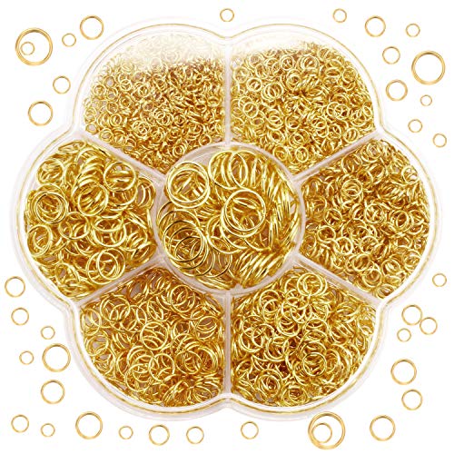Open Jump Rings Connectors Bulk Jewelry Findings Kit and Key Ring Chain Accessories for DIY Earring Necklace Bracelet Pendant Choker Jewelry Repair Making and DIY Jump Rings Supplies (Golden 1800pcs)
