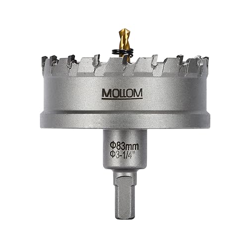 Miniatura 94 de Mollom Sierra perforadora de carburo resistente (2-1/2 pulgadas 2.520 in) con 2 brocas piloto, corte de agujeros de acero inoxidable, acero suave