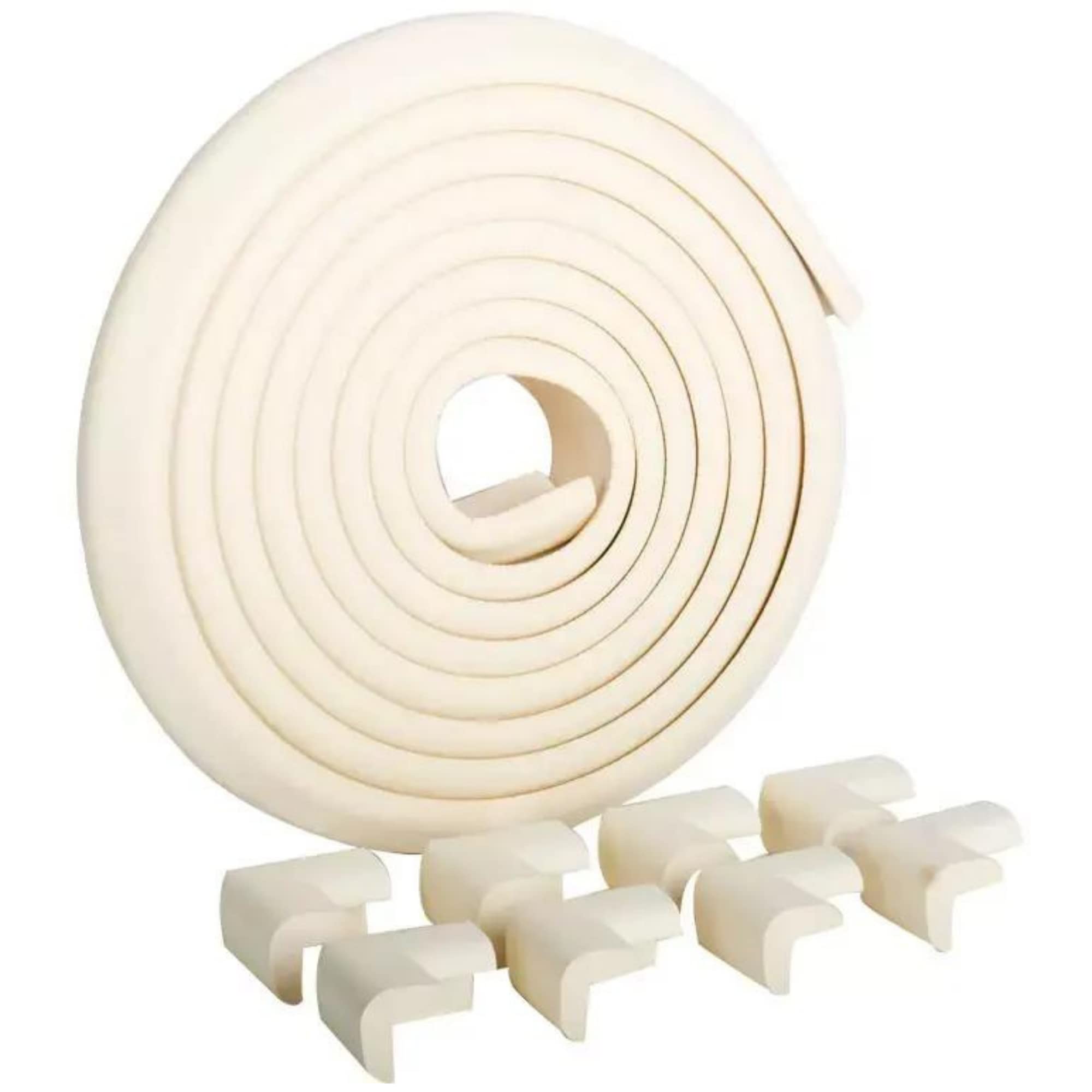 HOMYBABY® 8 Protectores Esquinas Bebes + 6 Metros Bordes Blanco Roto - Esquineras Protectoras - Protege Cubre Esquinas - Protector Bordes Mesa - Cantoneras Esquinas Muebles - Seguridad hogar