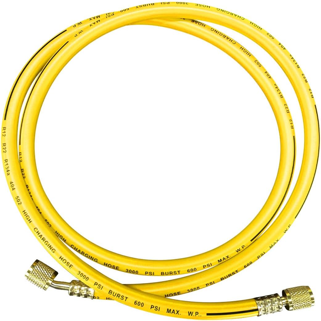 59" R134A Refrigerant Charging Hose, 1/4 SAE Thread HVAC Refrigerant Tube, 600 PSI Working Pressure for Car Home Air Conditioner System Maintenance (Yellow)