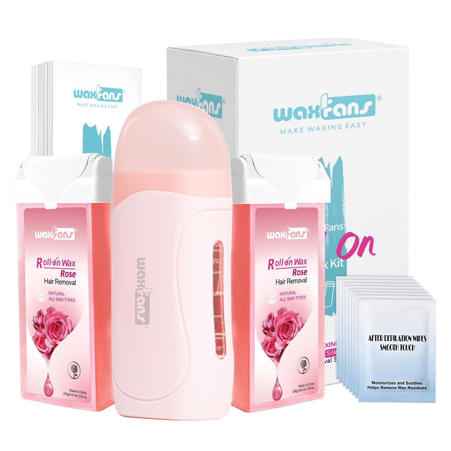 Waxing Kit for Women and Men, Wax Roller Waxing Kit for All Skin Types, Roll on Waxing Kit for Hair Removal(Rose)