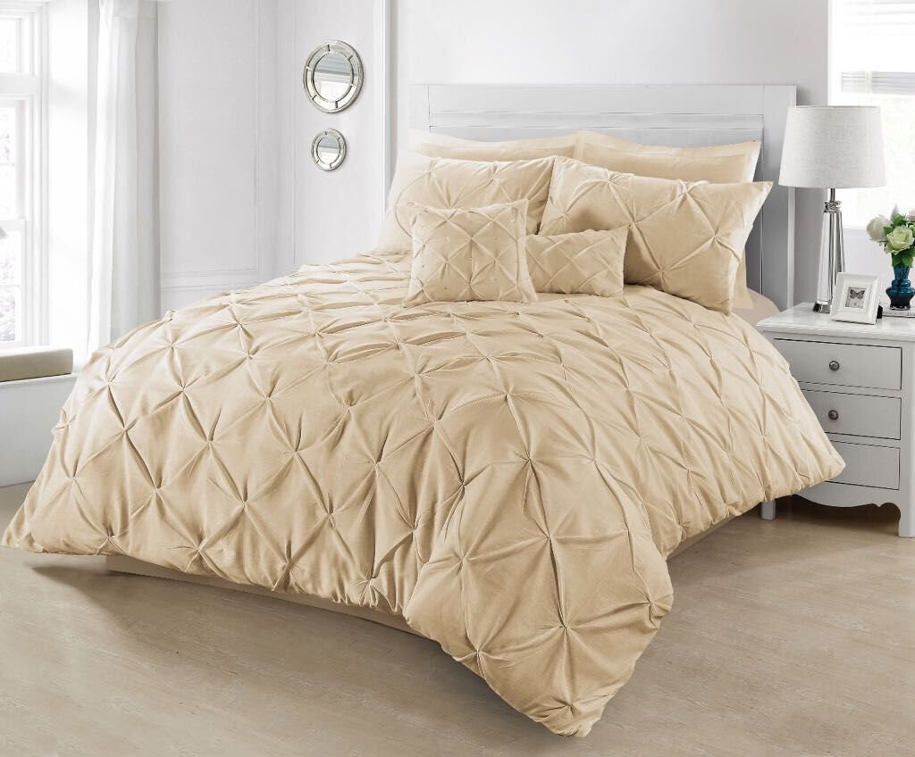 Axcent Comfort Mocha Pinch Pleat Pintuck Comforter Set Double Size - Luxurious Pintucked Duvet Set Diamond Pleated Bed Covers Sophisticated Bed Linen (, Double)