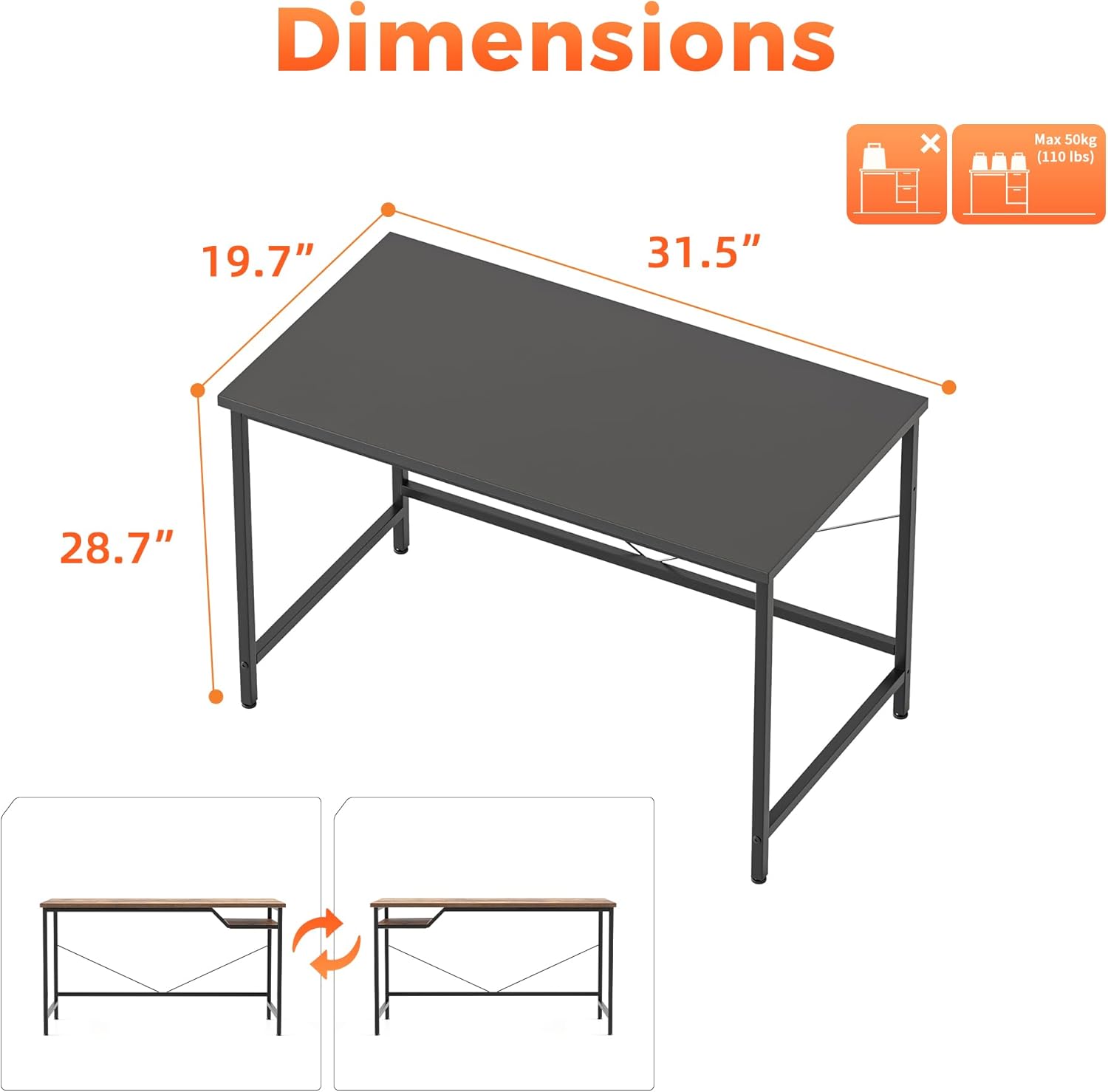 mericonia computer desk, gaming desk for small spaces, modern simple style table for home office, study student writing table basic-black 32"