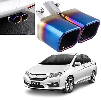 Oshotto Stainless Steel SS-010-BLUE Car Exhaust Dual Pipe Muffler Silencer Cover Compatible with Honda City Old/ZX - Multicolor