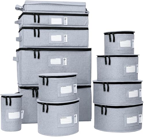 Miniatura 18 de Juego de 8 cajas de almacenamiento de China para vajilla, vasos, platos, tazas y platillos, organizador de platos resistente con divisores para Azul