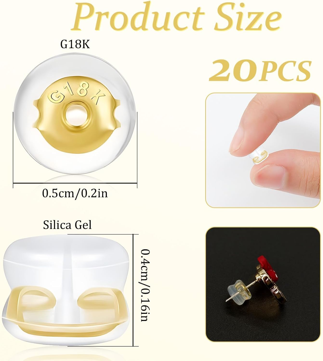 20 Pcs Locking Earring Backs, Glod Silicone Replacement for Droopy Ears Heavy Studs, Premium Hypoallergenic Soft Earing Backs for Women Men Jewelry Collection Daily Use Special Occasions - Image 5