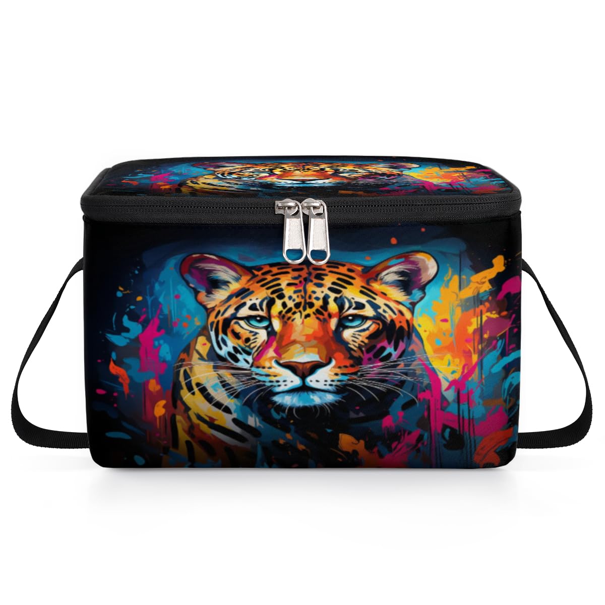 GzLeyigou Watercolor Tiger Lunch Bags for Women Men 9 Cans, Hot & Cold Food Delivery Bag Insulated Grocery Bag Insulated Lunch Box Animal Tiger Cooler Bag for Office Work Picnic Beach