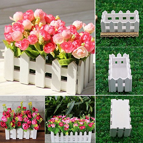 hongfei Wood Picket Fence Planter,Wooden Flower Box Decorative Decking Boards for Home decoration,Wedding Decor,DIY Flower Arrangement (White)