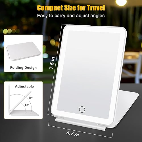 Miniatura 5 de Espejo de maquillaje con luces, 2500 mAh recargable de viaje iluminado espejo de maquillaje con iluminación de 3 colores, espejo de tocador de