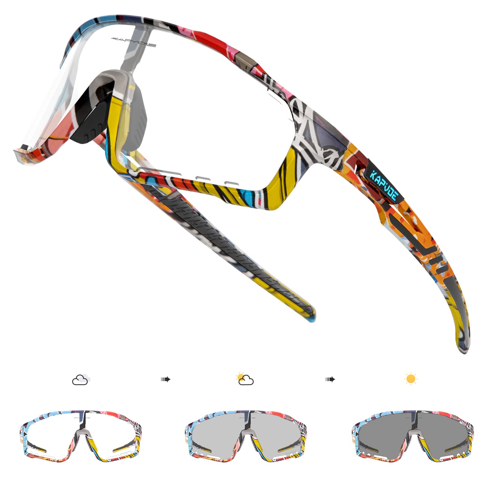 KAPVOE Gafas de Ciclismo Fotocromáticas con TR90 Mujeres Hombres Gafas de Sol Deportivas Mujeres Hombres Running Transparente MTB Accesorios de Bicicleta