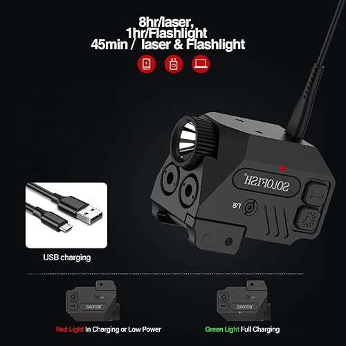 Miniatura 7 de SOLOFISH Luz de pistola de 500 lm y combo de haz morado/infrarrojo (IR)/verde azul, luz de arma de aluminio recargable y haces para armas con riel