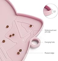 Vista 3 de Coomazy Tapete para comida y agua para gatos, alfombrilla de silicona antideslizante más gruesa con borde elevado (rosa, mediano)