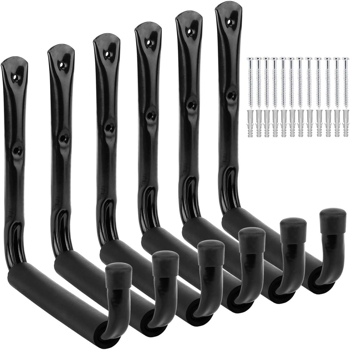 Garage Storage Jumbo Arm Hook Heavy Duty Wall Mount Organizer Utility Garden Hanger with EVA Protector, 6 Pcs 9.5Inch J Hooks