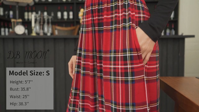 chinese dress ladies DB MOON Women Casual Long Sleeve Green Plaid Maxi Dresses Empire Waist Long  Dress with Pockets S at Amazon Women's Clothing store